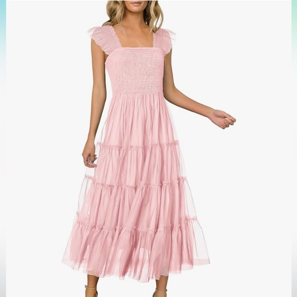 PRETTYGARDEN  Sleeveless Smocked Ruffle Tulle Flowy Beach Sundress - Picture 3 of 6